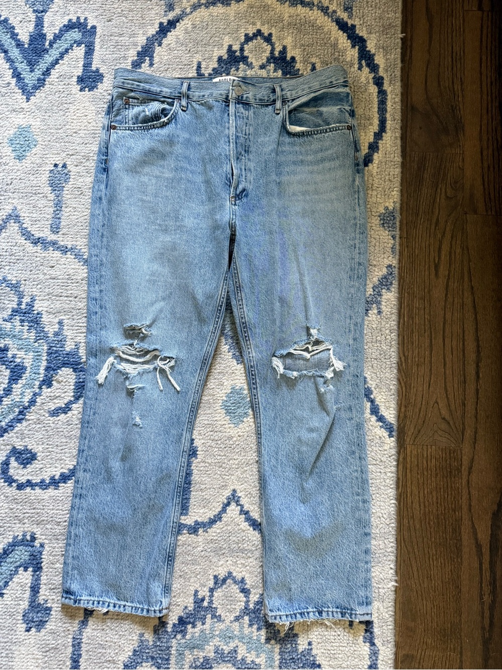 Agolde Light Blue Distressed Boyfriend Jeans